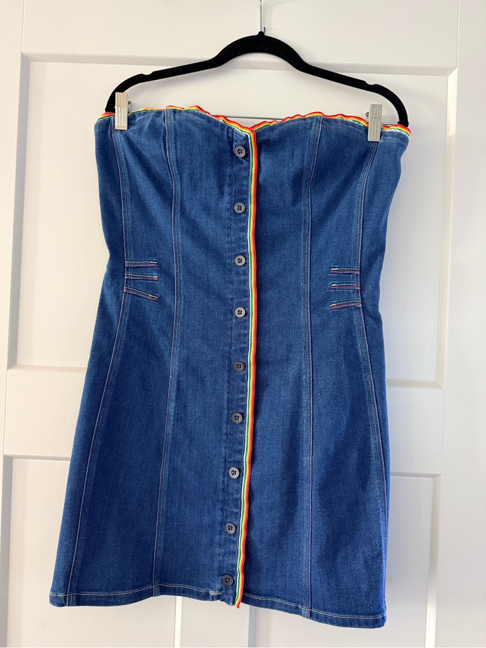 Anthropologie Pilcro Pilcro Strapless Button-Front Denim Mini Dress (Sz Large) - Picture 4 of 7